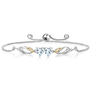 Aquamarine - March_Bracelet in 925 Sterling Silver and 10K Yellow Gold