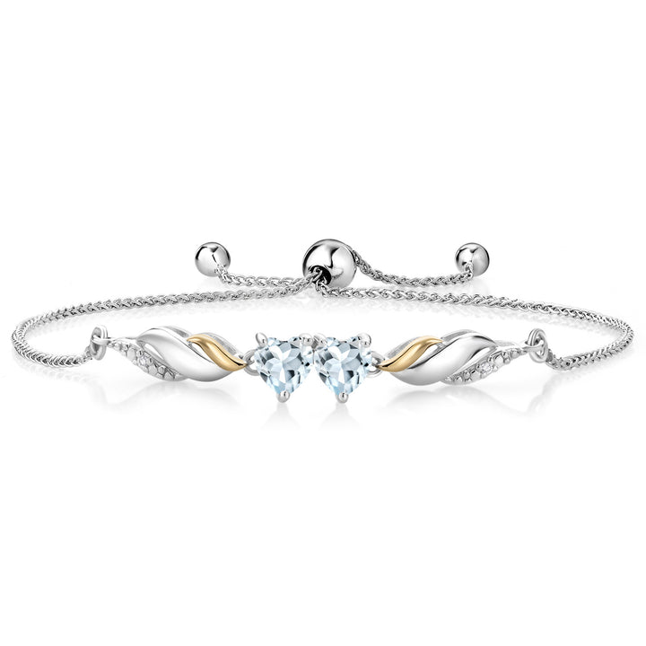 Aquamarine - March_Bracelet in 925 Sterling Silver and 10K Yellow Gold