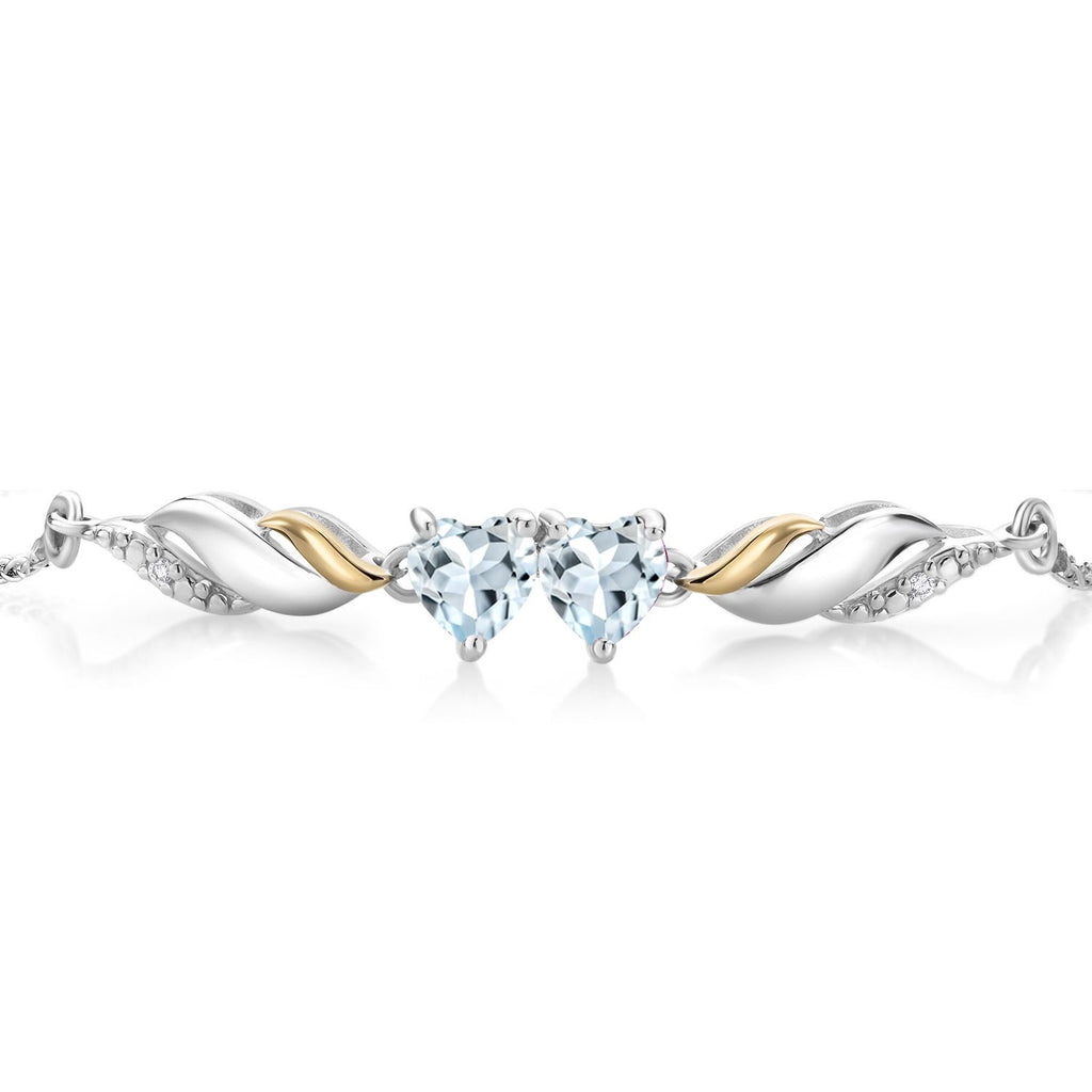 Aquamarine - March_Bracelet in 925 Sterling Silver and 10K Yellow Gold