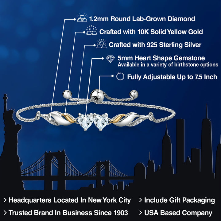 Aquamarine - March_Bracelet in 925 Sterling Silver and 10K Yellow Gold