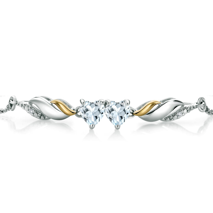 Aquamarine - March_Bracelet in 925 Sterling Silver and 10K Yellow Gold