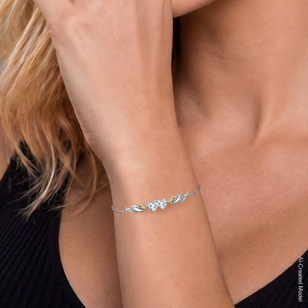 Aquamarine - March_Bracelet in 925 Sterling Silver and 10K Yellow Gold