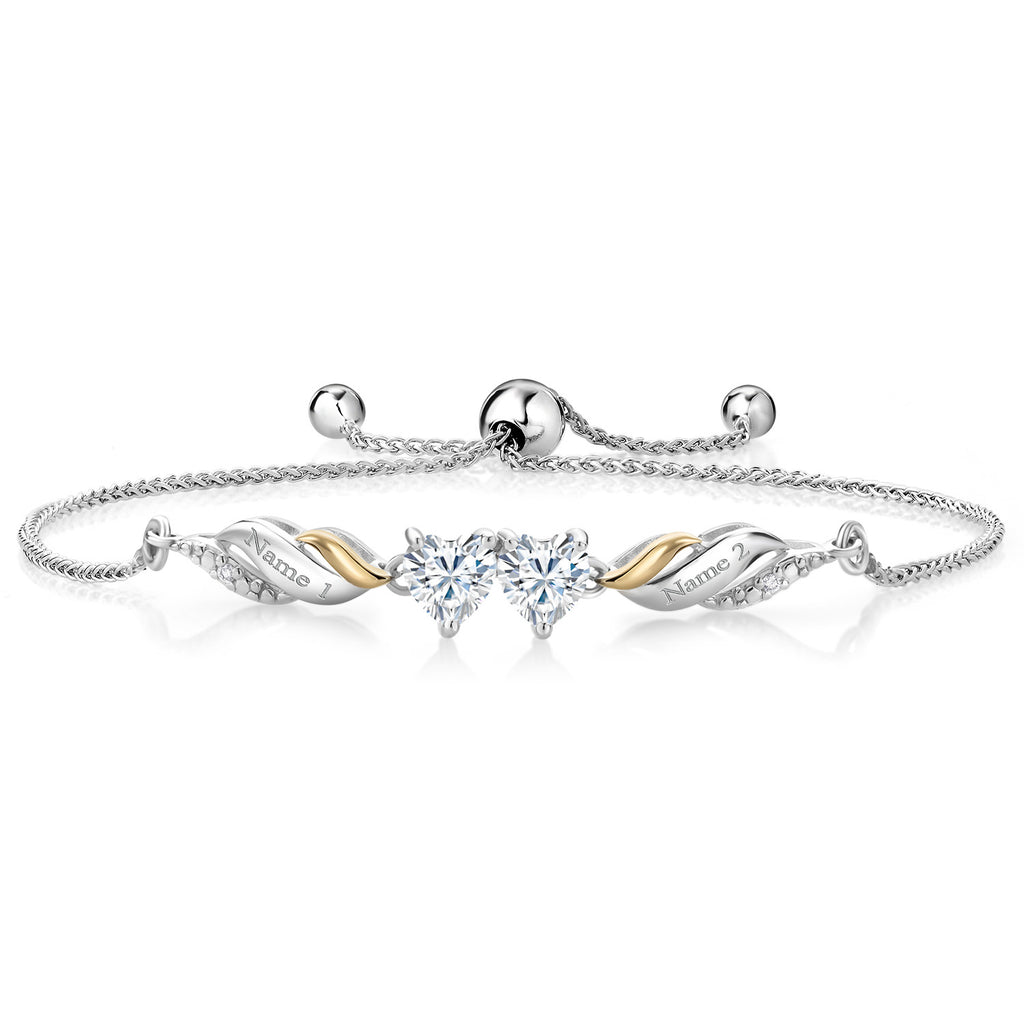 White Moissanite - April_Bracelet in 925 Sterling Silver and 10K Yellow Gold