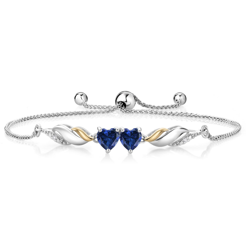 Blue Created Sapphire - September_Bracelet in 925 Sterling Silver and 10K Yellow Gold