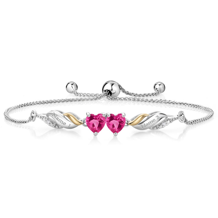 Pink Created Sapphire - September_Bracelet in 925 Sterling Silver and 10K Yellow Gold