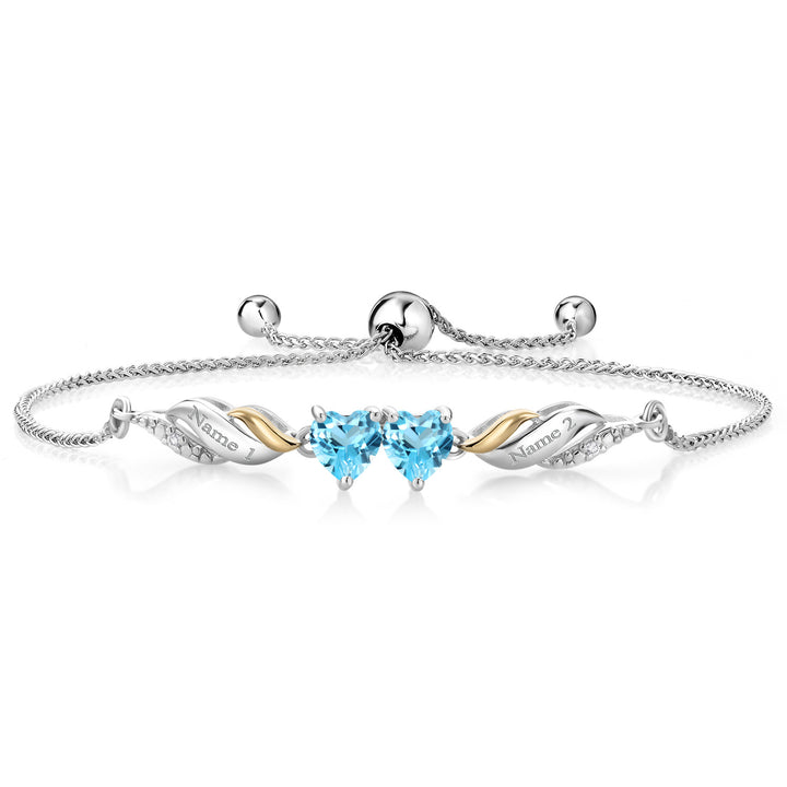 Swiss Blue Topaz - November_Bracelet in 925 Sterling Silver and 10K Yellow Gold