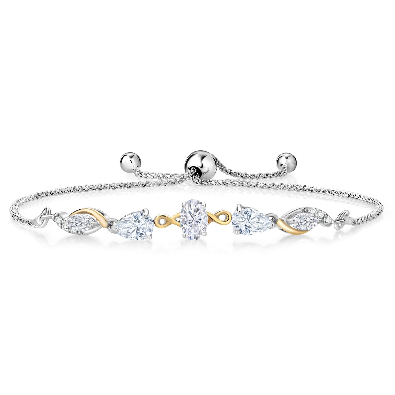 925 Sterling Silver and 10K Yellow Gold White Moissanite and White Lab Diamond Tennis Bracelet By Keren Hanan For Women (1.54 Cttw, Fully Adjustable Up to 9 Inch)