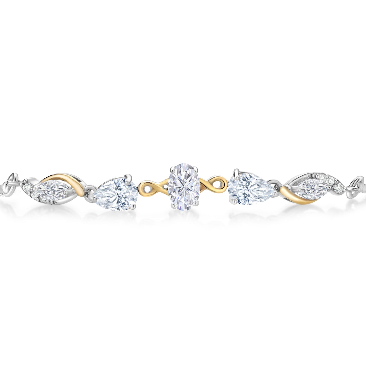 925 Sterling Silver and 10K Yellow Gold White Moissanite and White Lab Diamond Tennis Bracelet By Keren Hanan For Women (1.54 Cttw, Fully Adjustable Up to 9 Inch)