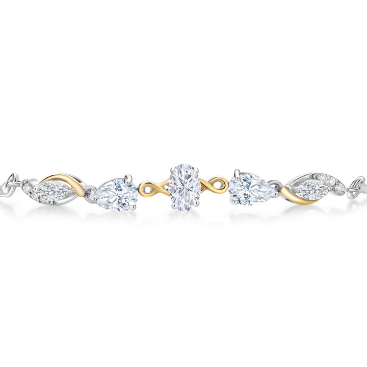 925 Sterling Silver and 10K Yellow Gold White Moissanite and White Lab Diamond Tennis Bracelet By Keren Hanan For Women (1.54 Cttw, Fully Adjustable Up to 9 Inch)