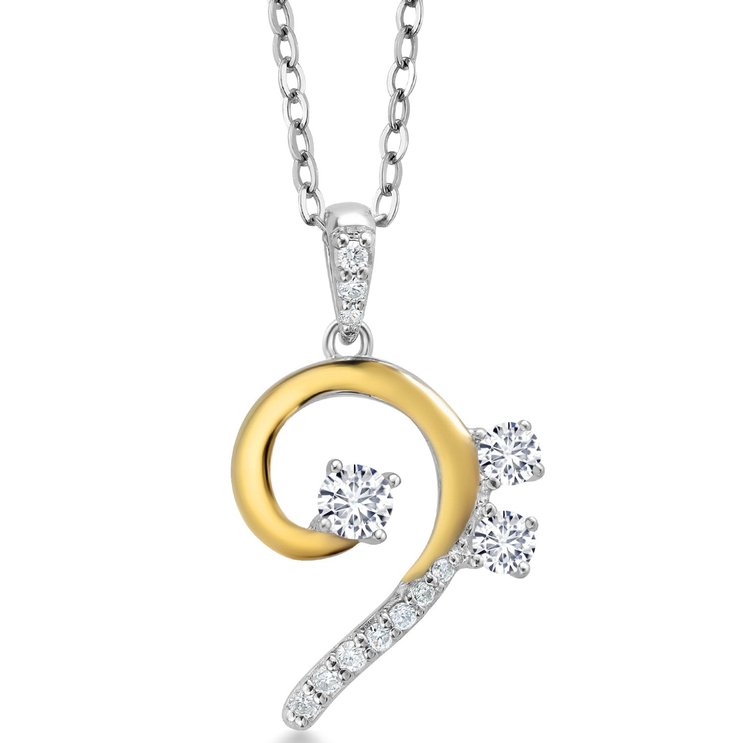 925 Sterling Silver and 10K Yellow Gold White Lab Grown Diamond Bass Clef Music Note Pendant Necklace For Women By Keren Hanan (0.31 Cttw, with 18 Inch Chain)