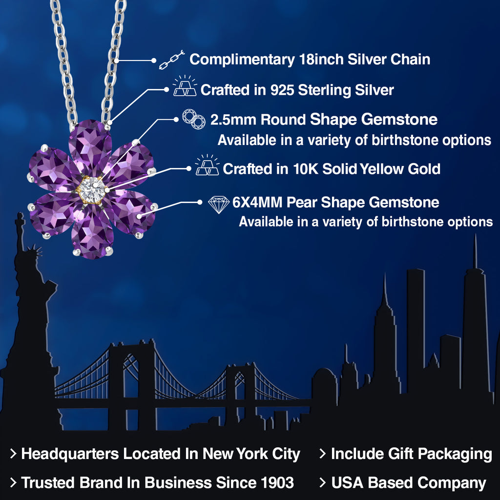 Amethyst - February_Pendant in 925 Sterling Silver and 10K Yellow Gold