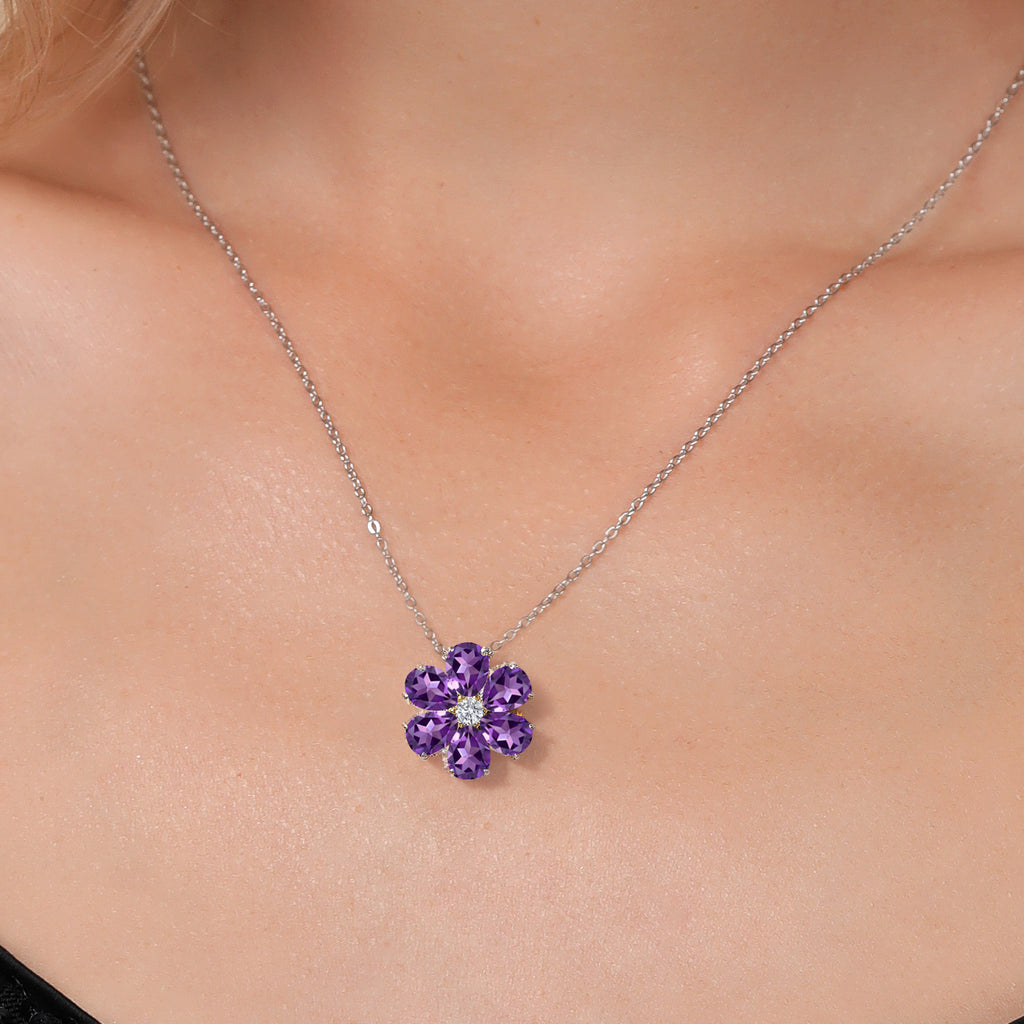 Amethyst - February_Pendant in 925 Sterling Silver and 10K Yellow Gold
