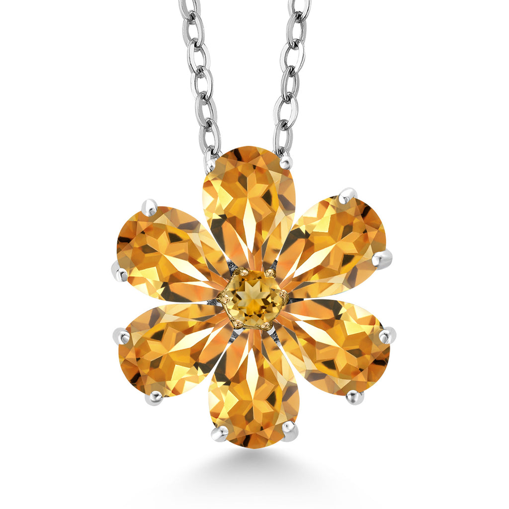 Citrine - November_Pendant in 925 Sterling Silver and 10K Yellow Gold