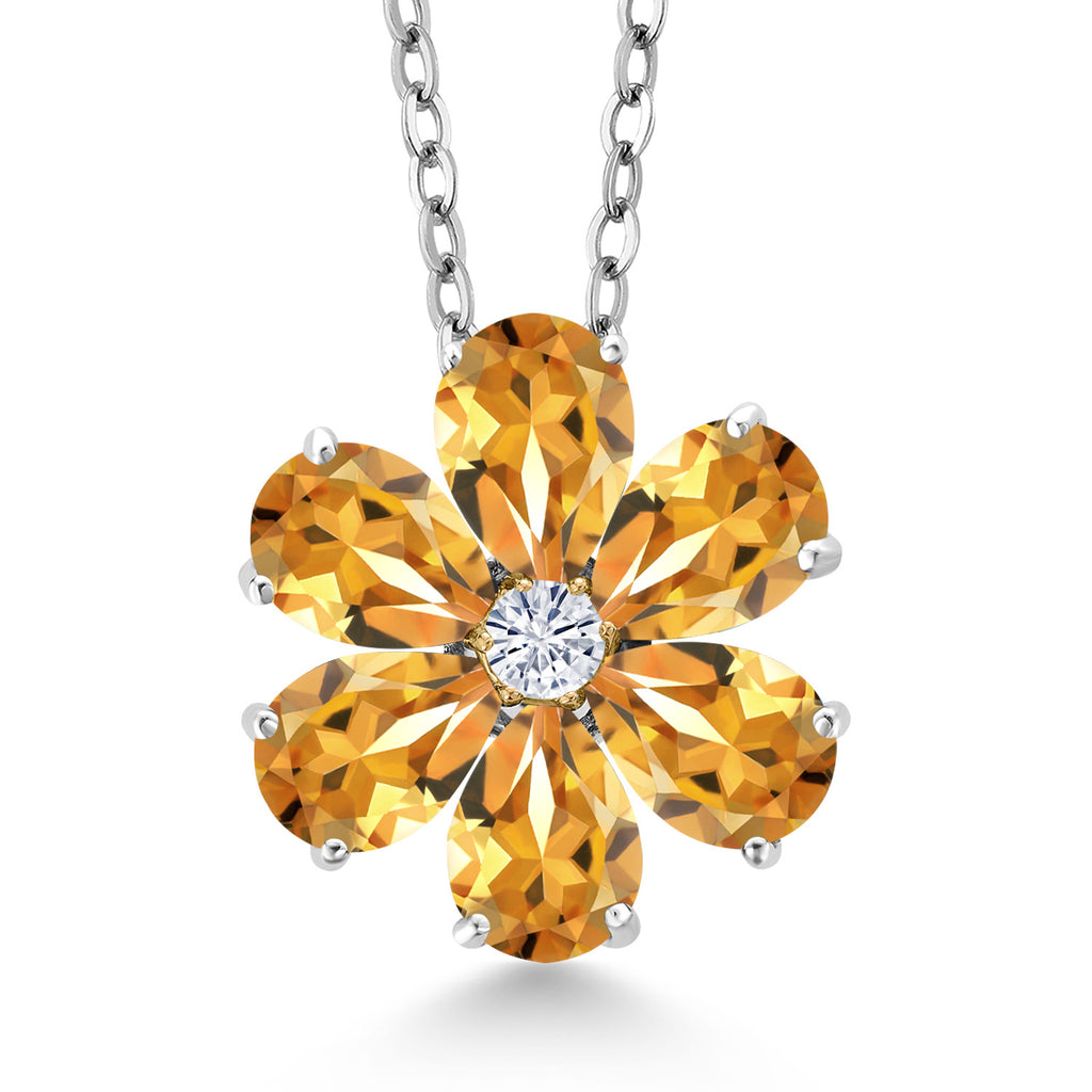 Citrine - November_Pendant in 925 Sterling Silver and 10K Yellow Gold