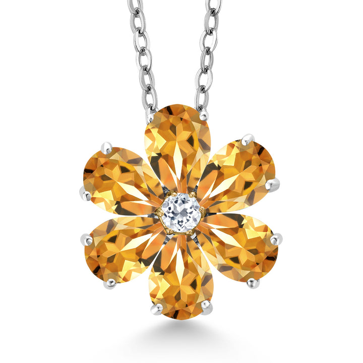 Citrine - November_Pendant in 925 Sterling Silver and 10K Yellow Gold