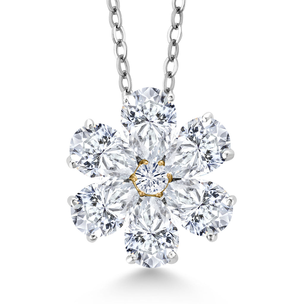 White Moissanite - April_Pendant in 925 Sterling Silver and 10K Yellow Gold