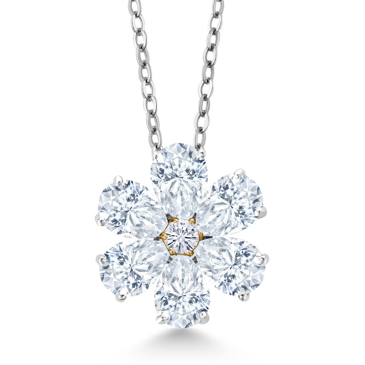 White Moissanite - April_Pendant in 925 Sterling Silver and 10K Yellow Gold