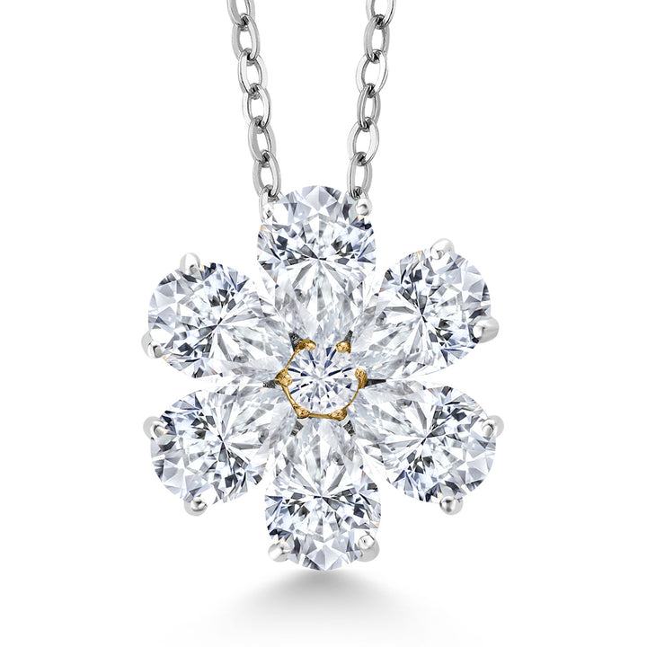 White Moissanite - April_Pendant in 925 Sterling Silver and 10K Yellow Gold