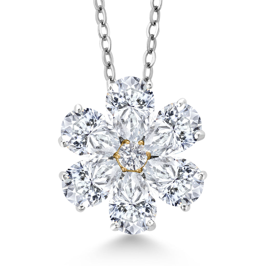 White Moissanite - April_Pendant in 925 Sterling Silver and 10K Yellow Gold