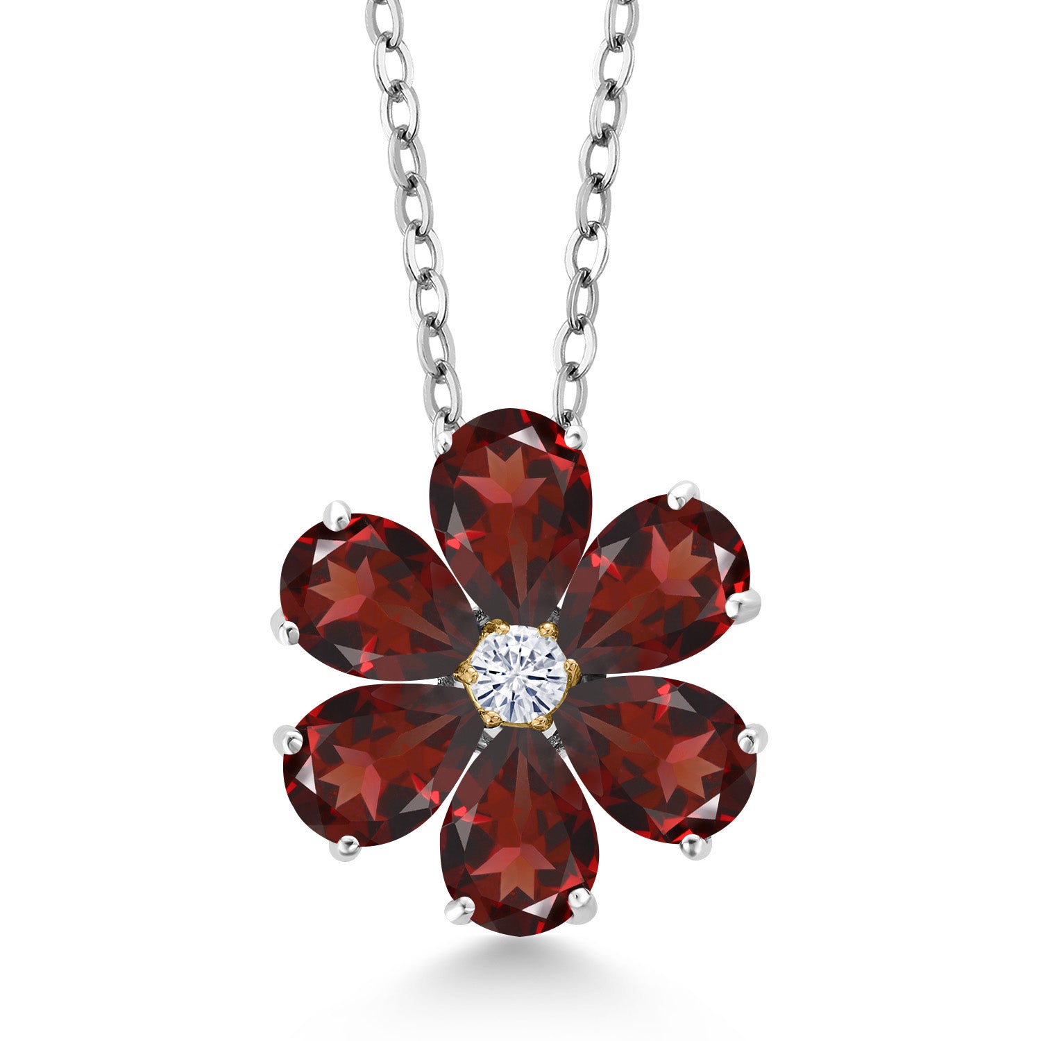 Garnet - January_Pendant in 925 Sterling Silver and 10K Yellow Gold