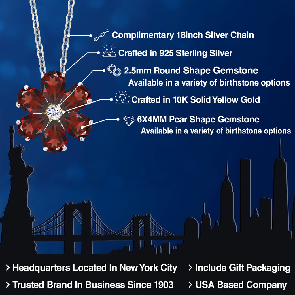 Garnet - January_Pendant in 925 Sterling Silver and 10K Yellow Gold