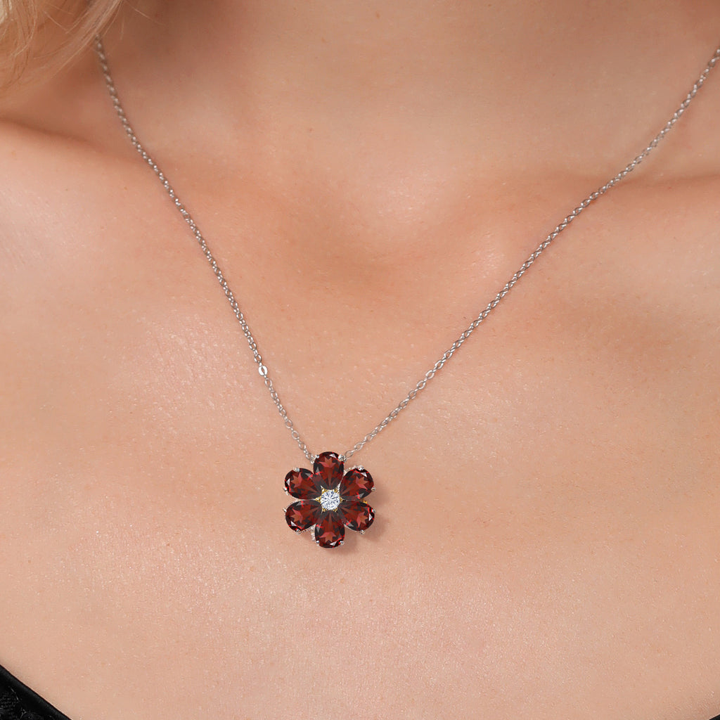 Garnet - January_Pendant in 925 Sterling Silver and 10K Yellow Gold