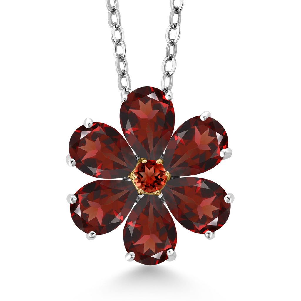 Garnet - January_Pendant in 925 Sterling Silver and 10K Yellow Gold