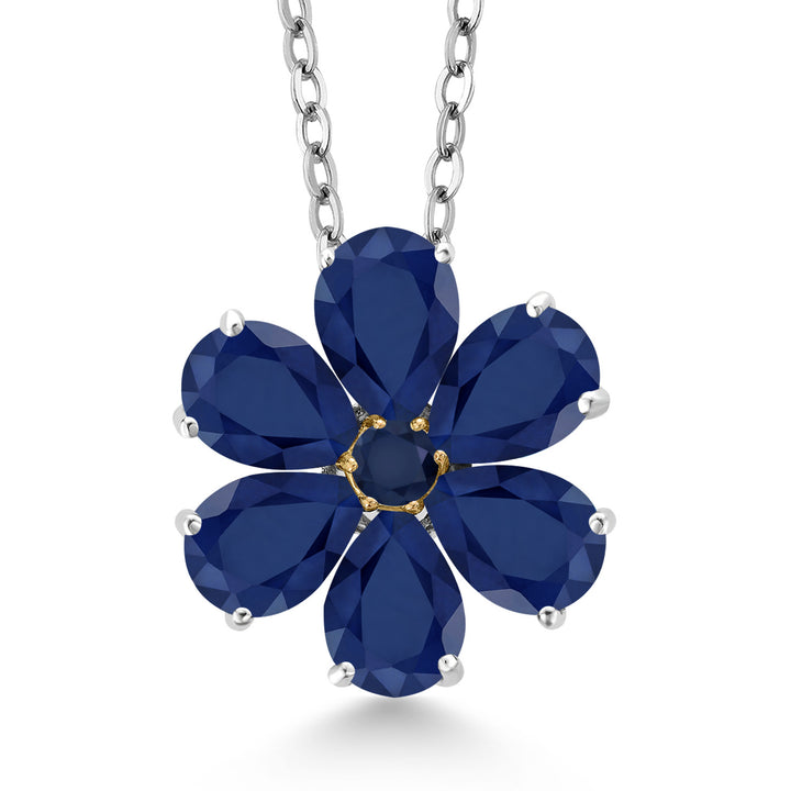 Blue Sapphire - September_Pendant in 925 Sterling Silver and 10K Yellow Gold