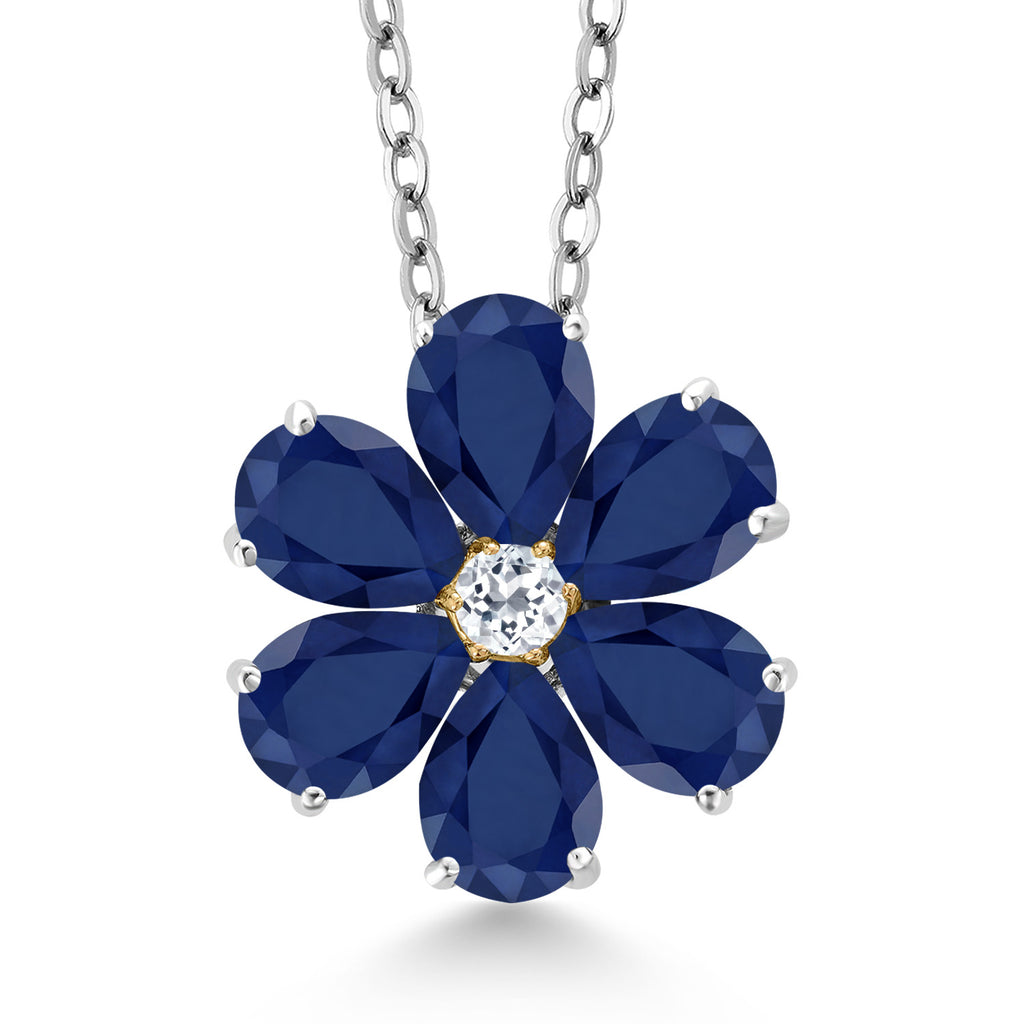 Blue Sapphire - September_Pendant in 925 Sterling Silver and 10K Yellow Gold