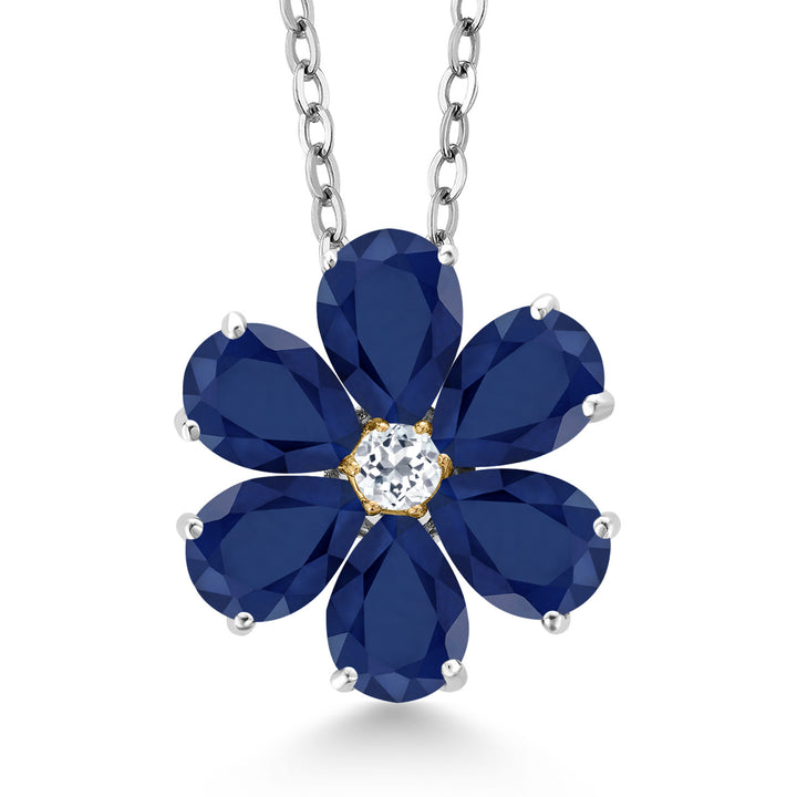 Blue Sapphire - September_Pendant in 925 Sterling Silver and 10K Yellow Gold