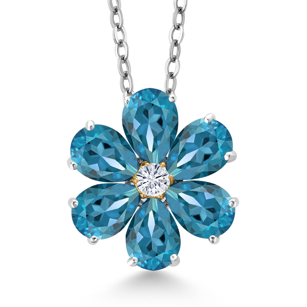 London Blue Topaz - November_Pendant in 925 Sterling Silver and 10K Yellow Gold
