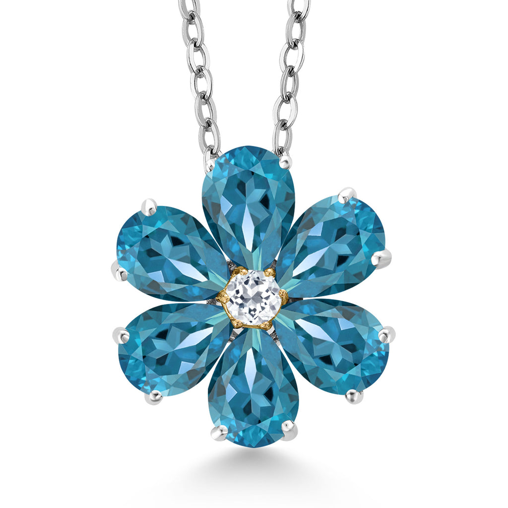 London Blue Topaz - November_Pendant in 925 Sterling Silver and 10K Yellow Gold