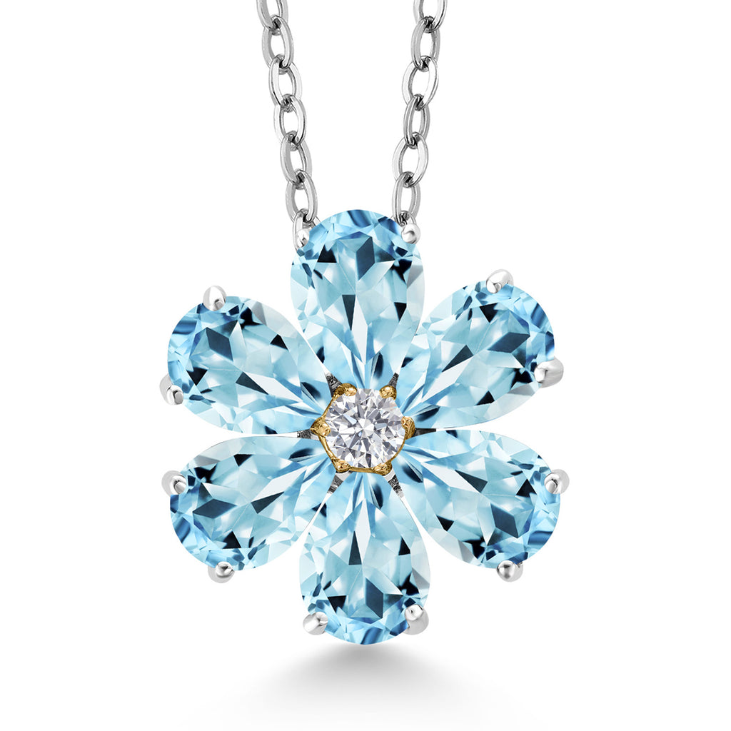 Sky Blue Topaz - November_Pendant in 925 Sterling Silver and 10K Yellow Gold