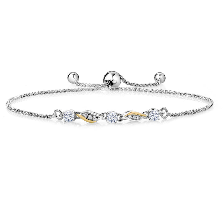 925 Sterling Silver and 10K Yellow Gold White Moissanite and White Lab Grown Diamond Tennis Bracelet For Women (0.34 Cttw, Fully Adjustable Up to 9 Inch)