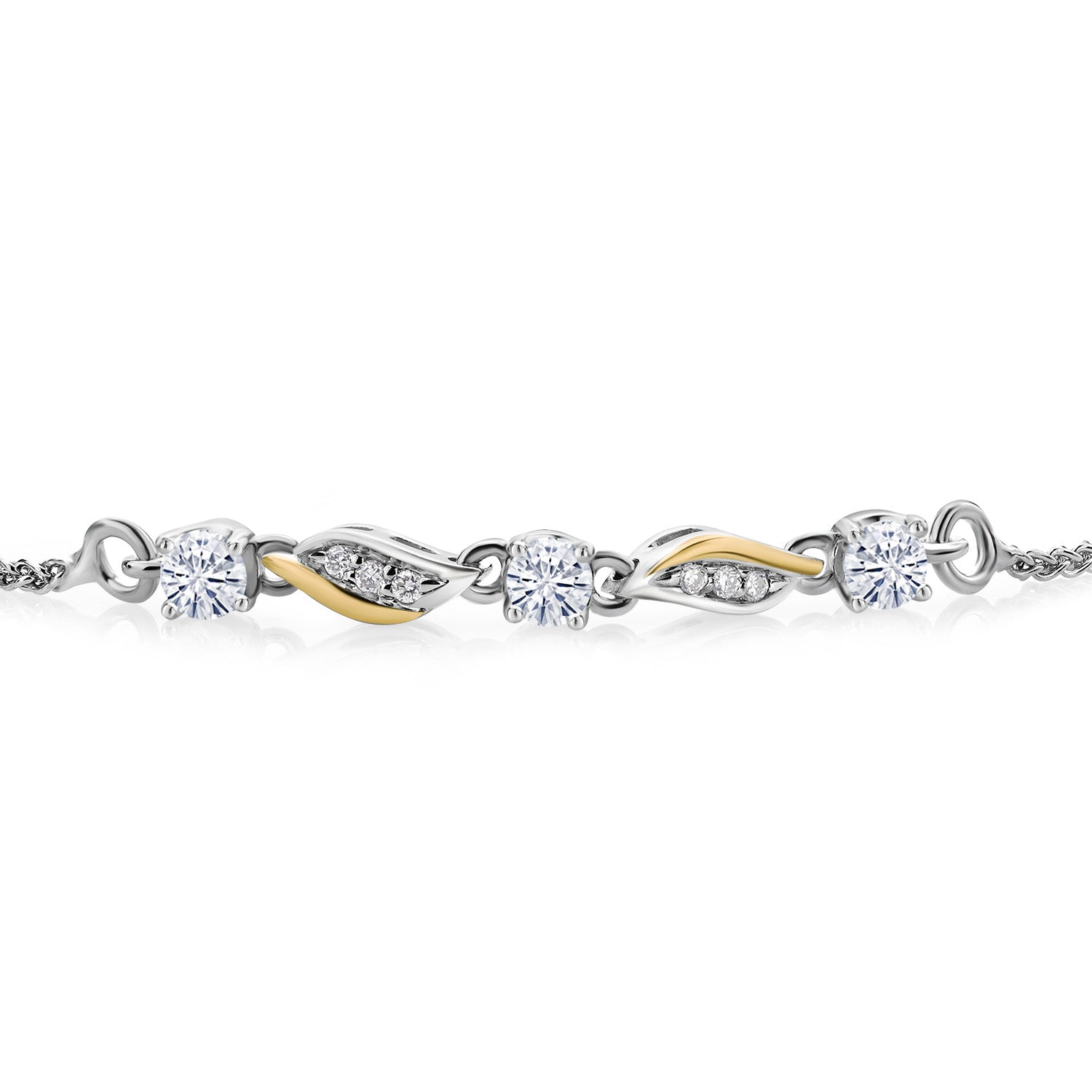 925 Sterling Silver and 10K Yellow Gold White Moissanite and White Lab Grown Diamond Tennis Bracelet For Women (0.34 Cttw, Fully Adjustable Up to 9 Inch)