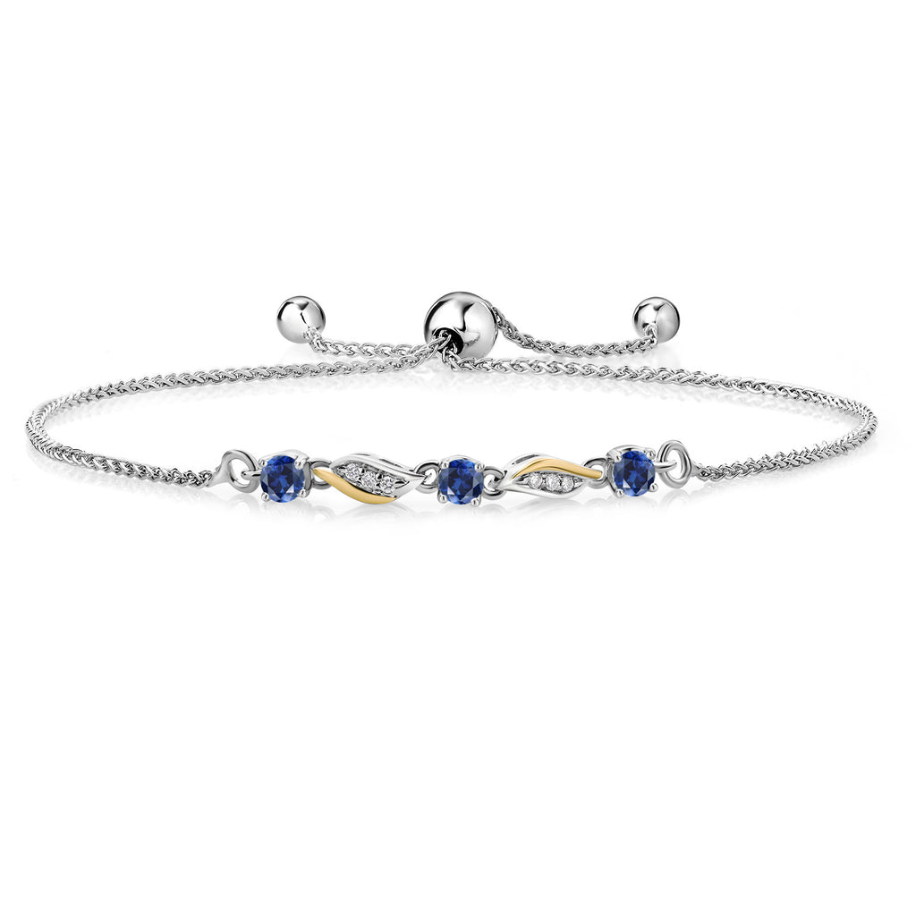 Blue Created Sapphire - September_Bracelet in 925 Sterling Silver and 10K Yellow Gold