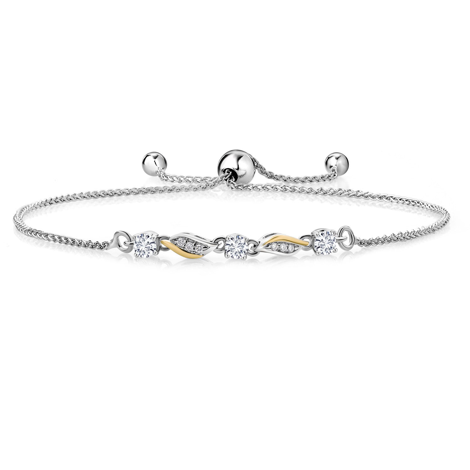 925 Sterling Silver and 10K Yellow Gold Round Lab Grown Diamond Tennis Bracelet For Women | 0.34 Cttw | E-F Color | VS Clarity | Fully Adjustable Up to 9 Inch