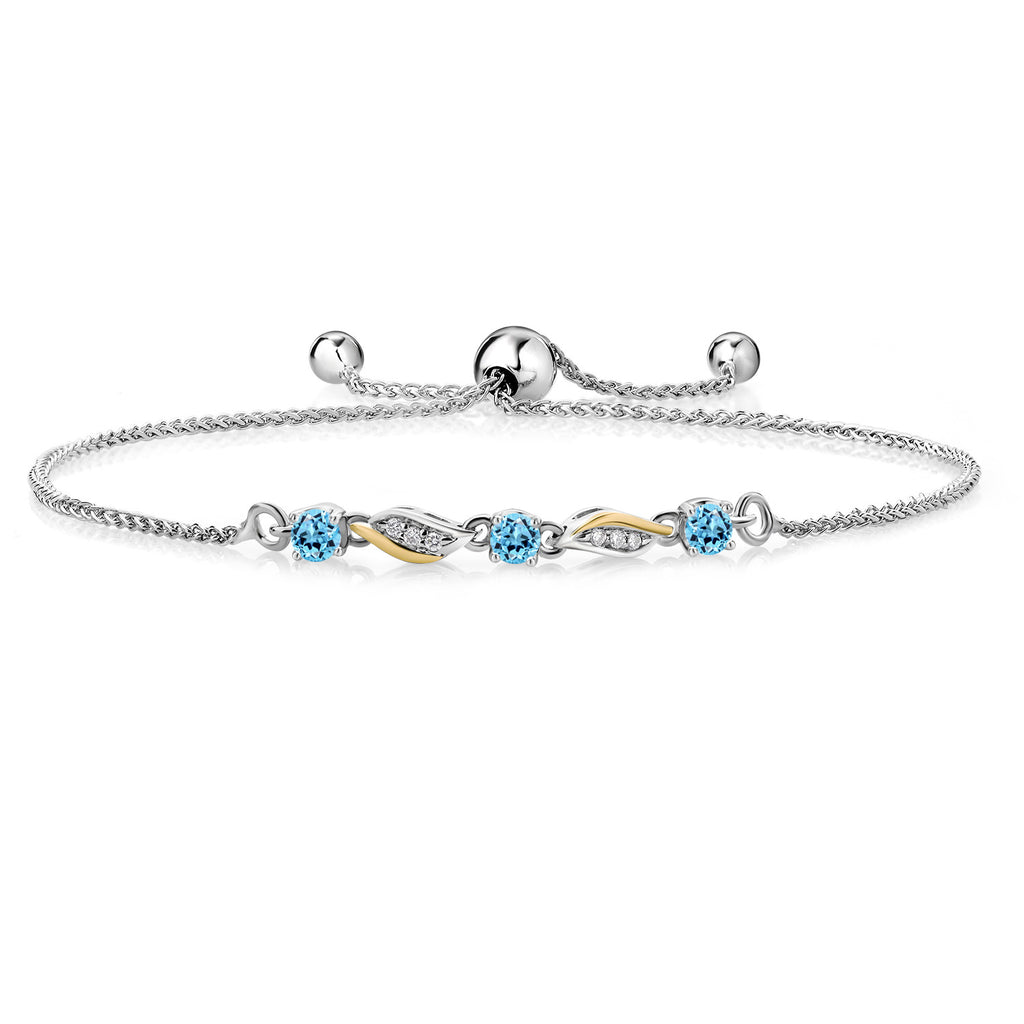 Swiss Blue Topaz - November_Bracelet in 925 Sterling Silver and 10K Yellow Gold