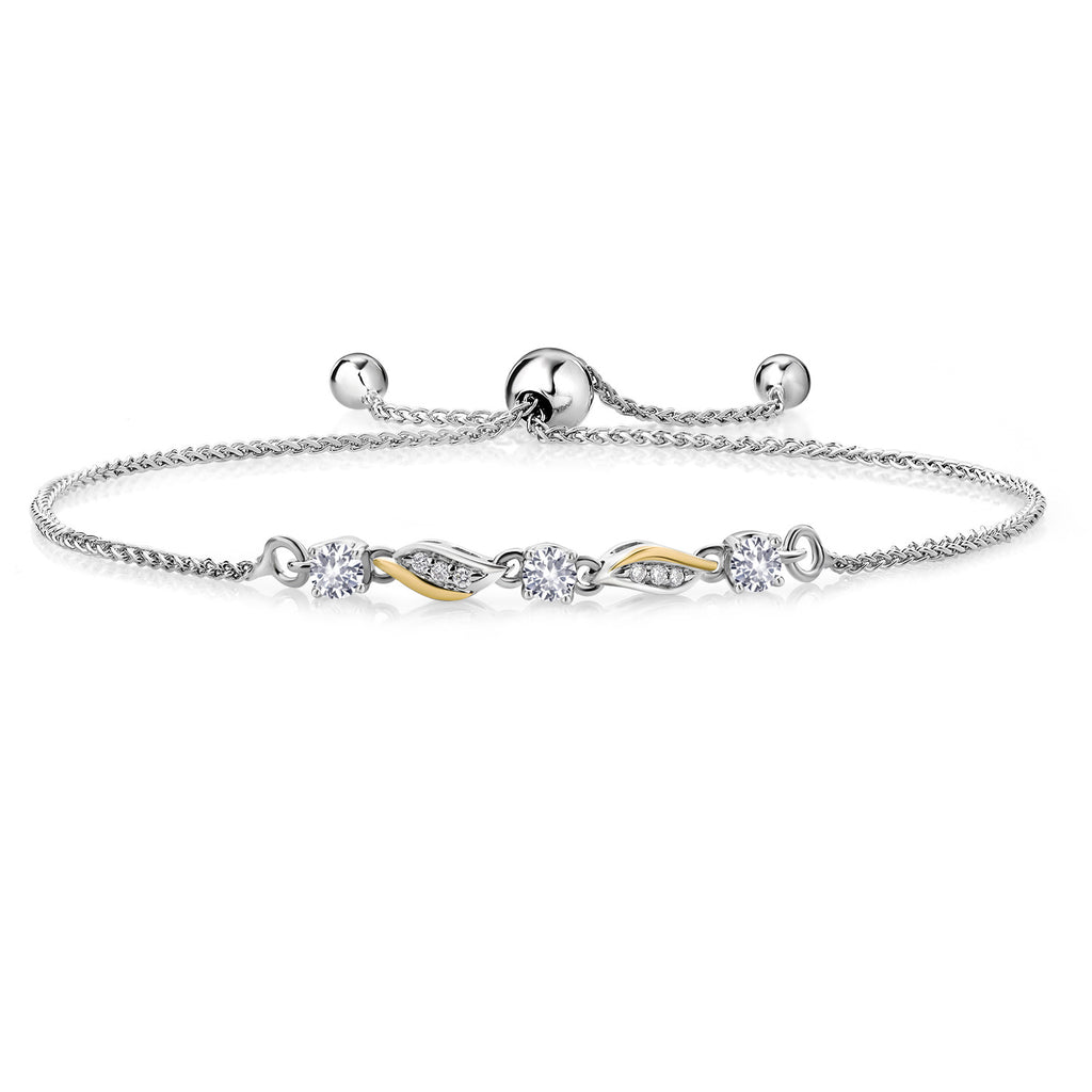 White Created Sapphire - September_Bracelet in 925 Sterling Silver and 10K Yellow Gold