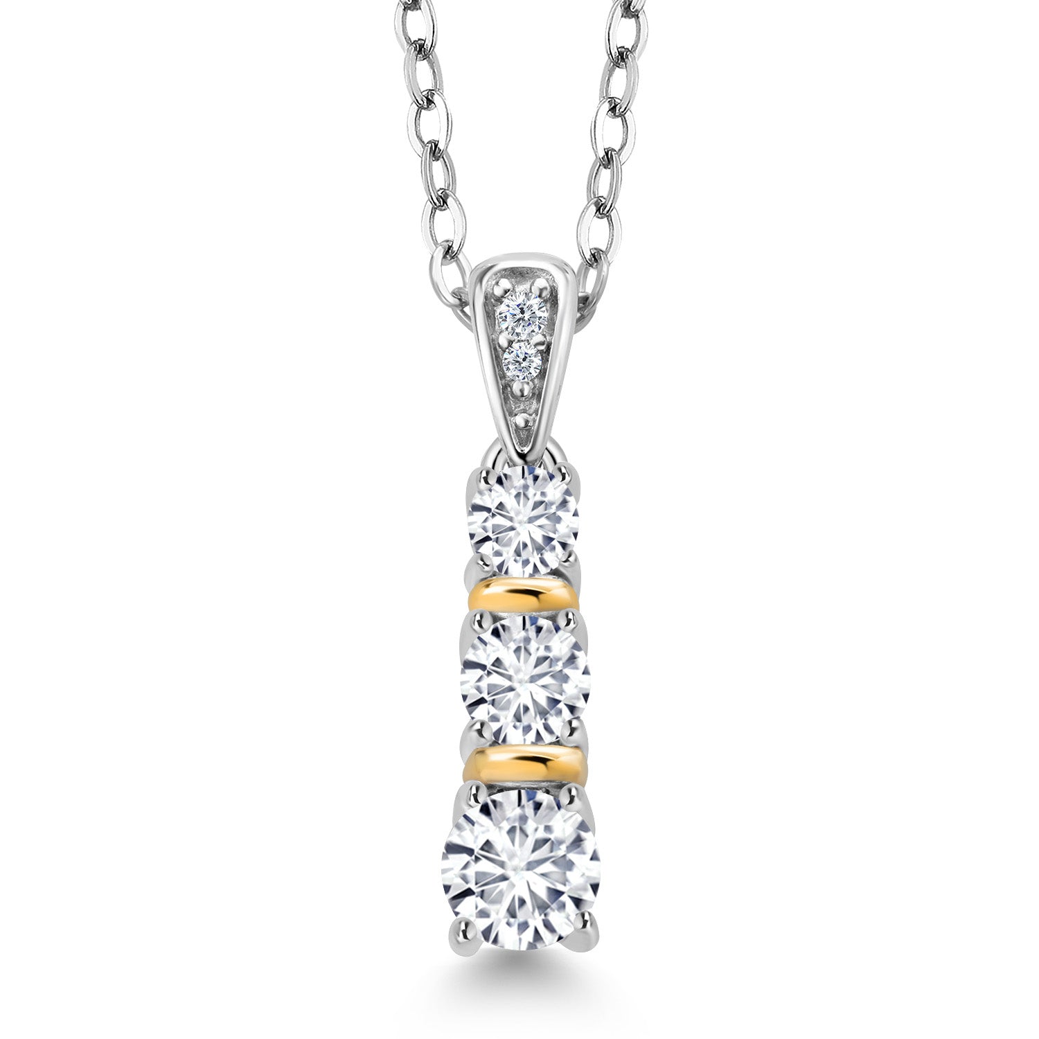 925 Silver and 10K Yellow Gold Round White Lab Grown Diamond Pendant Necklace For Women (0.54 Cttw, Gemstone April Birthstone, with 18 Inch Chain)