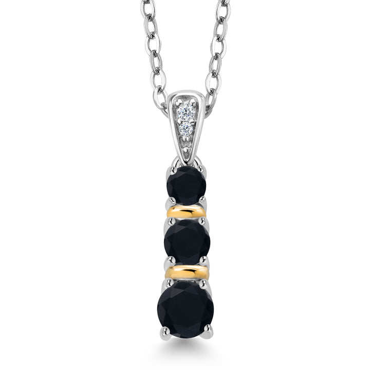 925 Silver and 10K Yellow Gold Round Black Onyx Pendant Necklace For Women (0.45 Cttw, Gemstone December Birthstone, with 18 Inch Chain)