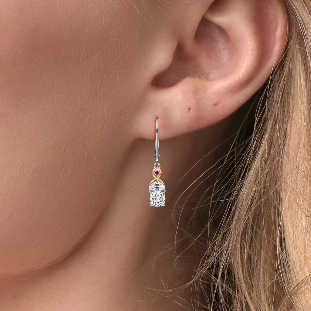 Near Colorless (GH) and Red_Earrings in 925 Sterling Silver and 10K Yellow Gold