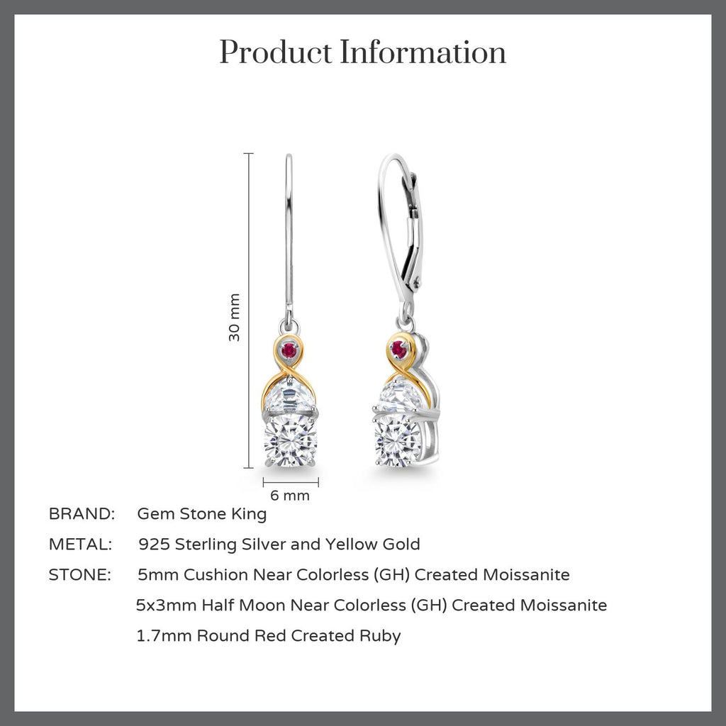 Near Colorless (GH) and Red_Earrings in 925 Sterling Silver and 10K Yellow Gold