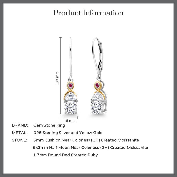 Near Colorless (GH) and Red_Earrings in 925 Sterling Silver and 10K Yellow Gold