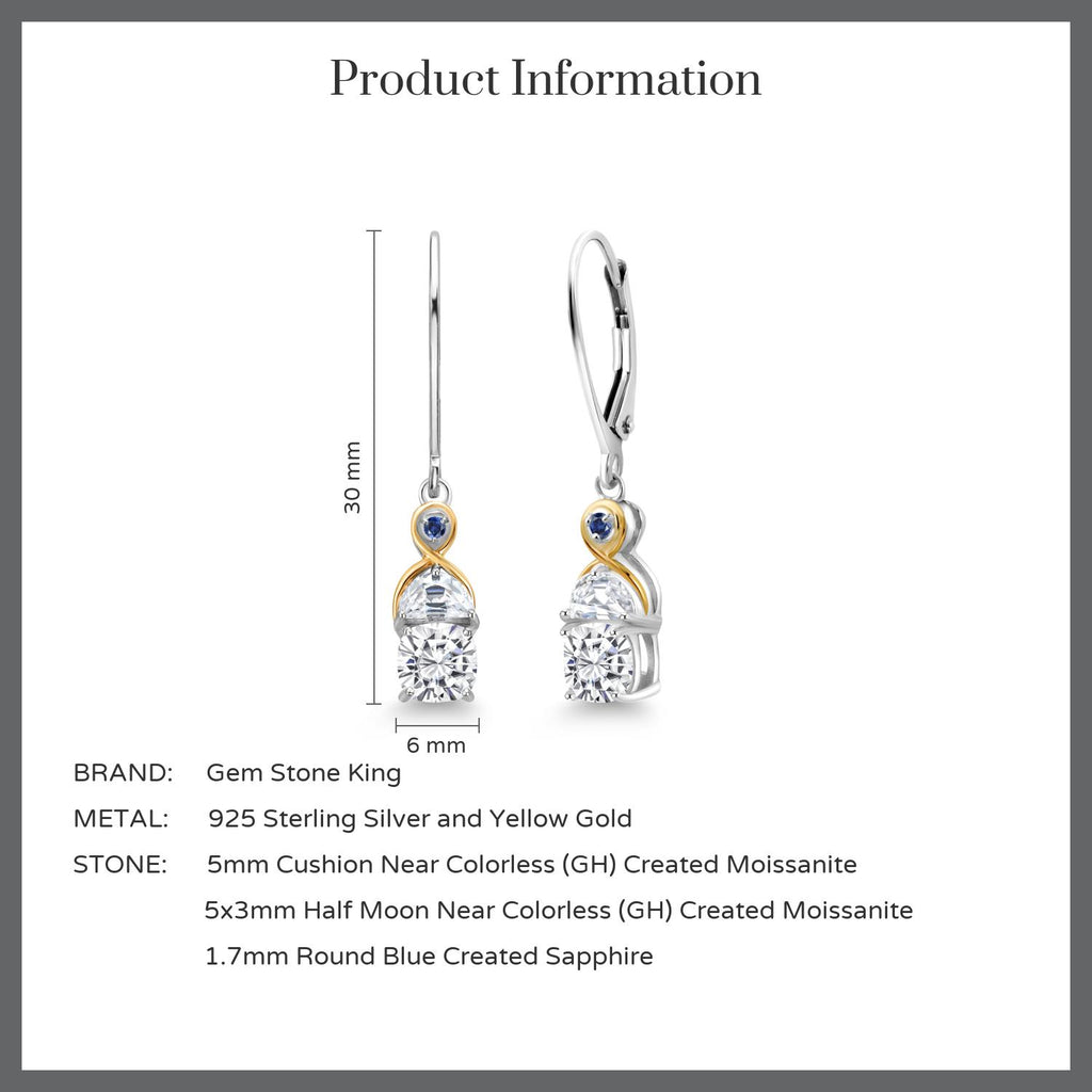Near Colorless (GH) and Blue_Earrings in 925 Sterling Silver and 10K Yellow Gold