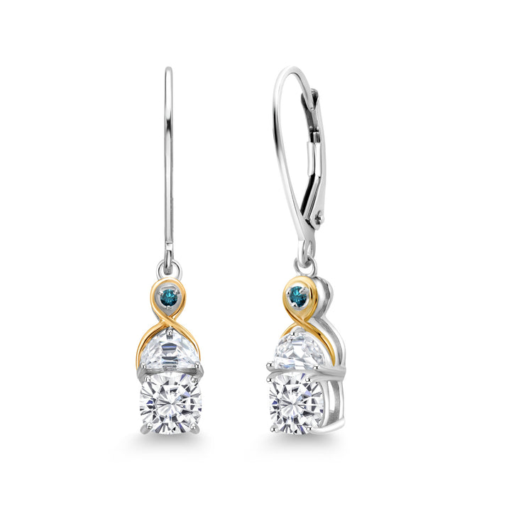 Near Colorless (GH) and Blue_Earrings in 925 Sterling Silver and 10K Yellow Gold