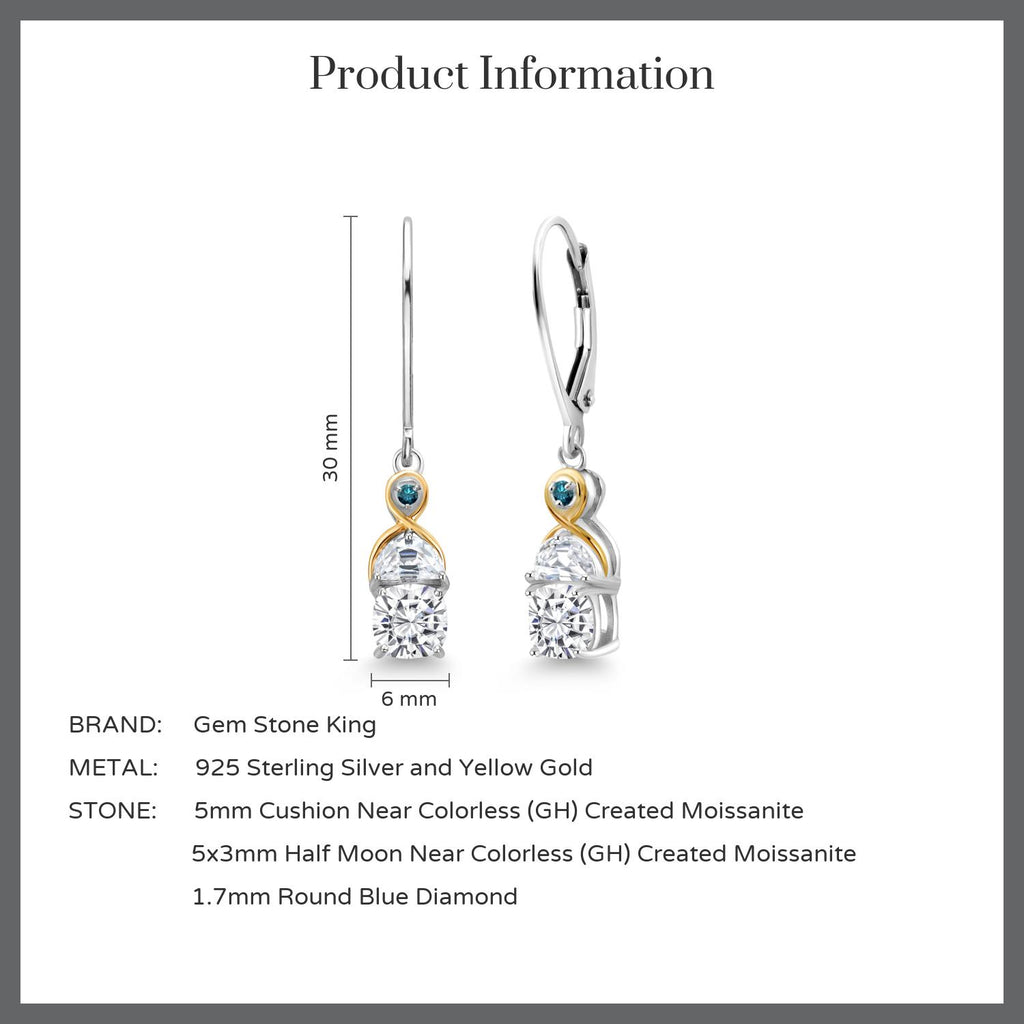 Near Colorless (GH) and Blue_Earrings in 925 Sterling Silver and 10K Yellow Gold