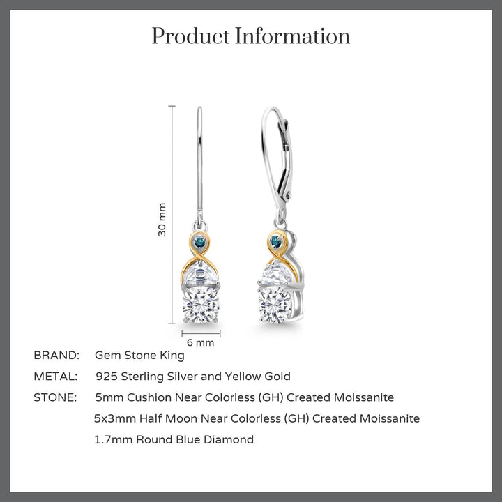 Near Colorless (GH) and Blue_Earrings in 925 Sterling Silver and 10K Yellow Gold