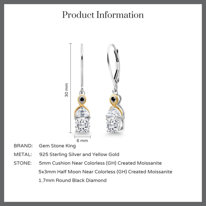 Near Colorless (GH) and Black_Earrings in 925 Sterling Silver and 10K Yellow Gold