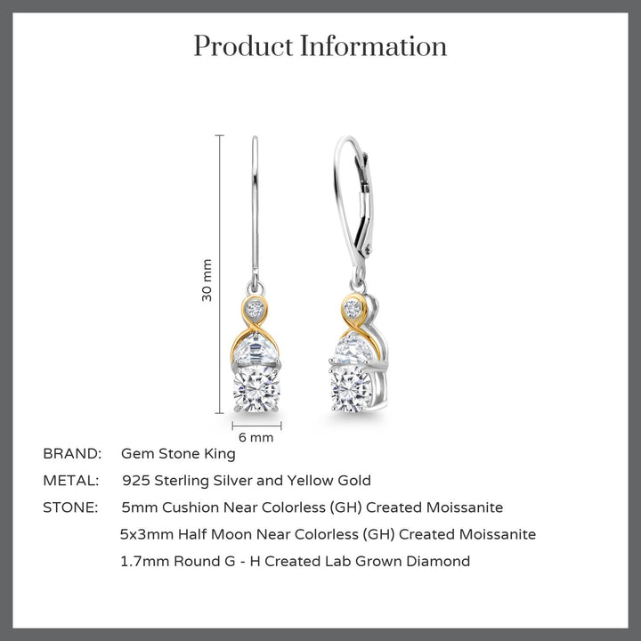Near Colorless (GH) and G - H_Earrings in 925 Sterling Silver and 10K Yellow Gold